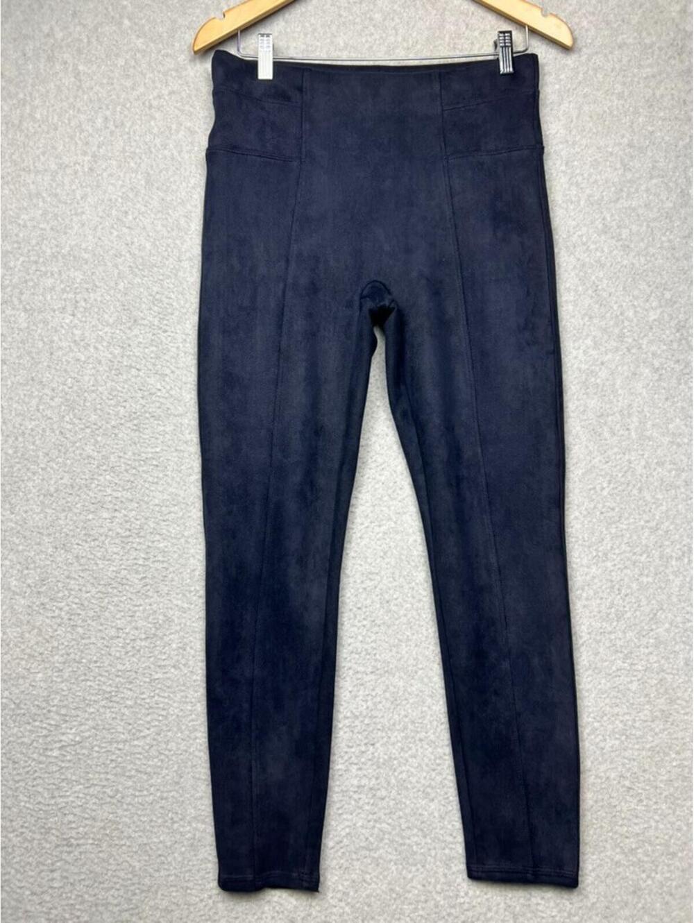Spanx Faux Suede High Waisted Leggings Navy Shaping Stretch Y2K Goth L Baddie